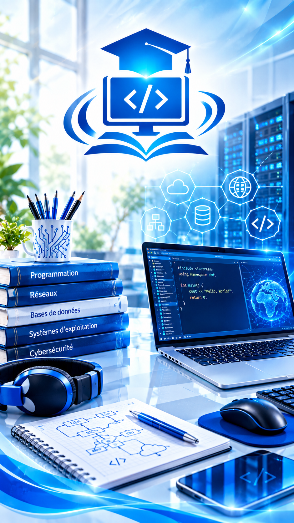 Espace informatique futuriste et connecté